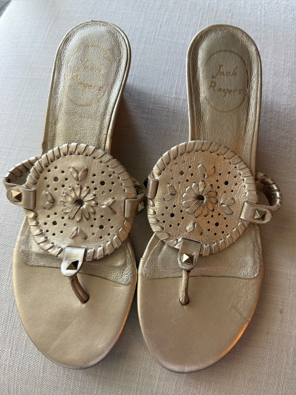 Jack Rogers Gold Leather Miller Sandals - Metallic Gold Slip-On Thong